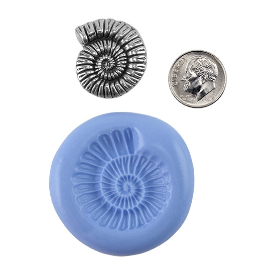 Ready Mold - Ammonite Blue Mold, Silver Sample with Dime