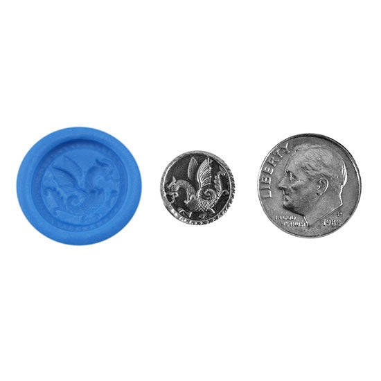 Ready Mold - Tiny Dragon  Blue Ready Mold, Silver Sample with Dime