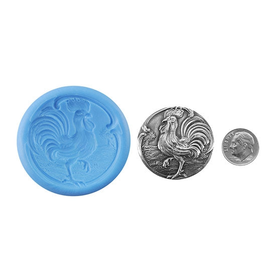 Ready Mold - Proud Rooster  Blue Ready Mold, Silver Sample with Dime