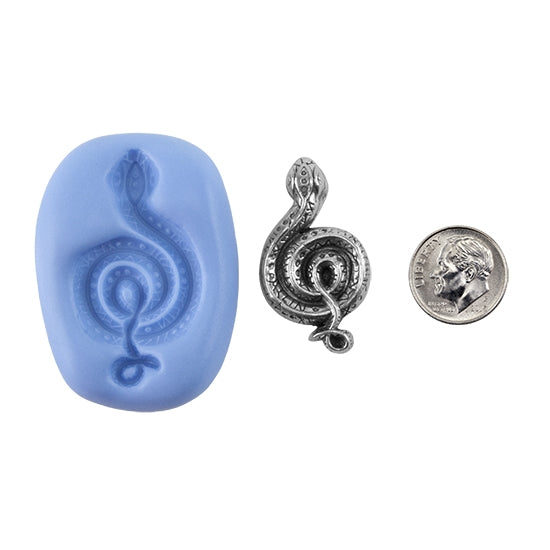 Ready Mold - Coiled Snake  Blue Ready Mold, Silver Sample with Dime