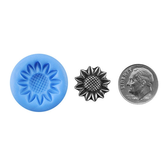 Ready Mold - Sunflower Element  Blue Ready Mold, Silver Sample with Dime