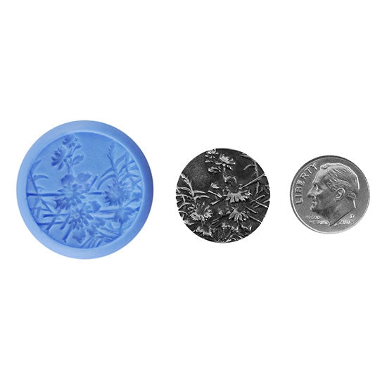 Ready Mold - Wildflowers  Blue Ready Mold, Silver Sample with Dime