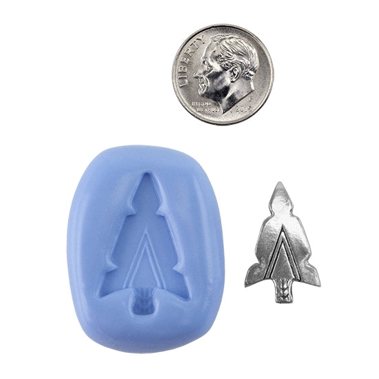 Ready Mold - Arrowhead Pendant Blue Mold, Silver Sample with Dime