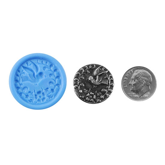 Ready Mold - Garden Bird  Blue Ready Mold, Silver Sample with Dime