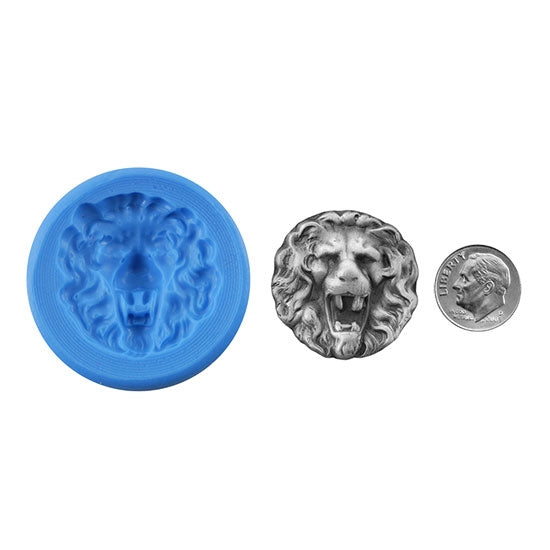 Ready Mold - Roaring Lion  Blue Ready Mold, Silver Sample with Dime