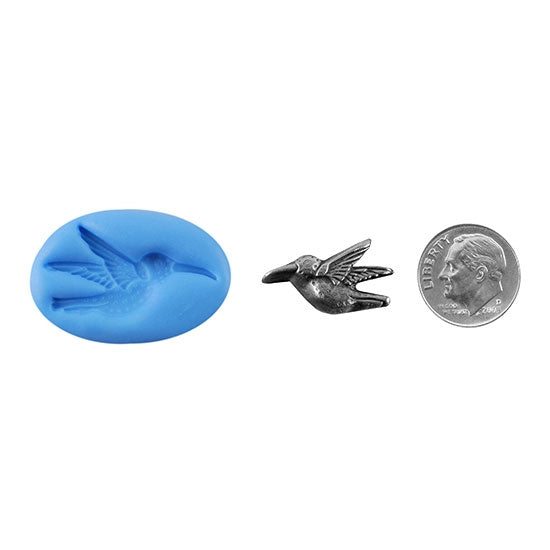 Ready Mold - Hummingbird  Blue Ready Mold, Silver Sample with Dime