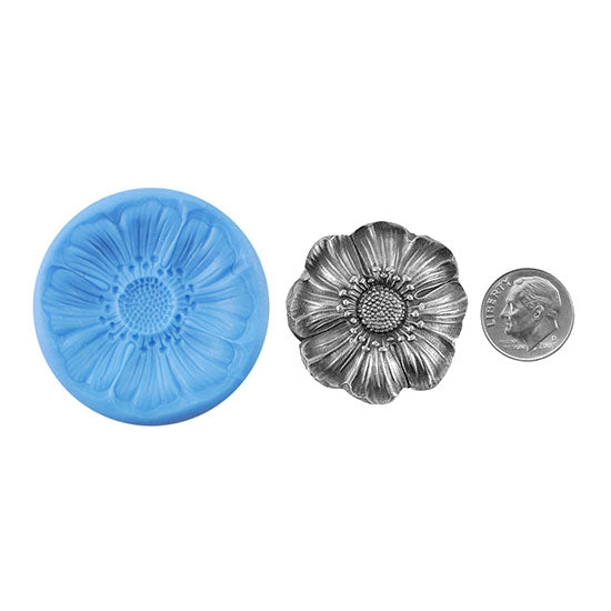 Ready Mold - Elegant Tithonia  Blue Ready Mold, Silver Sample with Dime