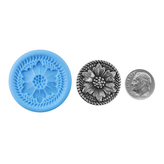 Ready Mold - Flower Basket  Blue Ready Mold, Silver Sample with Dime