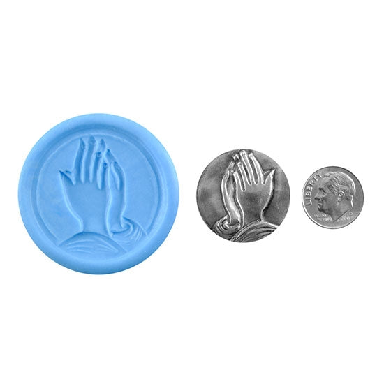 Ready Mold - Hands of Faith  Blue Ready Mold, Silver Sample with Dime