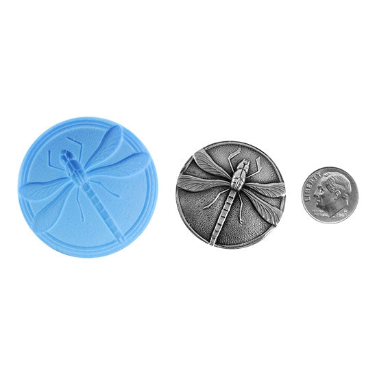 Ready Mold - Dragonfly - Large  Blue Ready Mold, Silver Sample with Dime