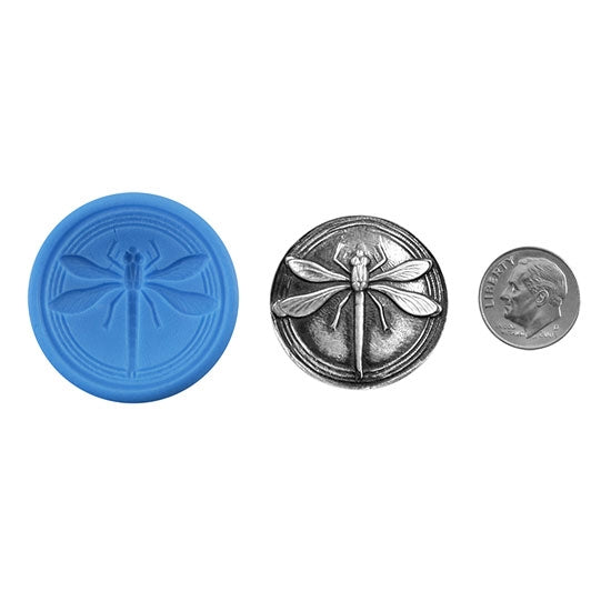 Ready Mold - Dragonfly - Medium  Blue Ready Mold, Silver Sample with Dime