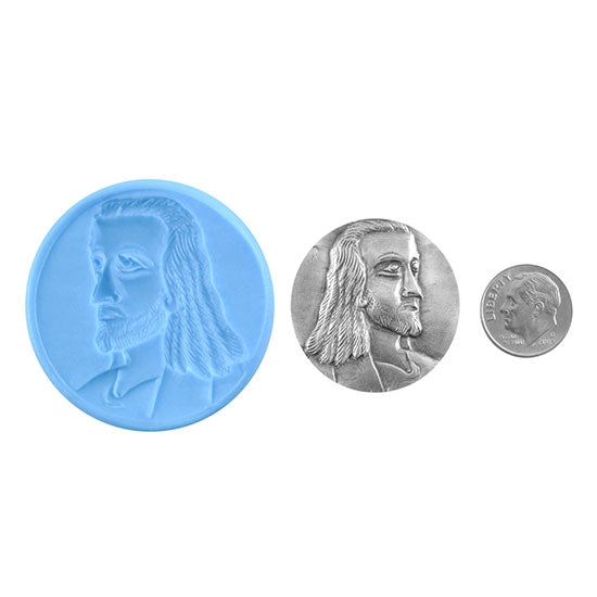 Ready Mold - Jesus  Blue Ready Mold, Silver Sample with Dime