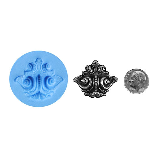 Ready Mold - Scroll  Blue Ready Mold, Silver Sample with Dime