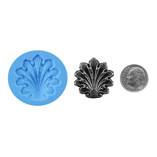 Ready Mold - Blooming Shell  Blue Ready Mold, Silver Sample with Dime