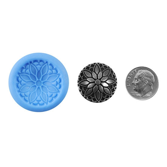 Ready Mold - Poinsettia  Blue Ready Mold, Silver Sample with Dime