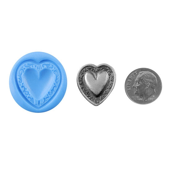 Ready Mold - Be My Valentine  Blue Mold, Silver Sample with Dime