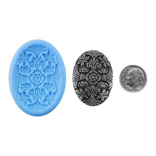 Ready Mold - Tapestry  Blue Ready Mold, Silver Sample with Dime