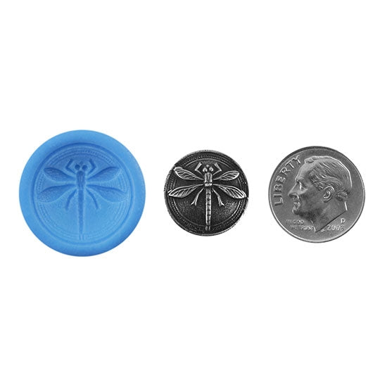 Ready Mold - Dragonfly - Small  Blue Ready Mold, Silver Sample with Dime