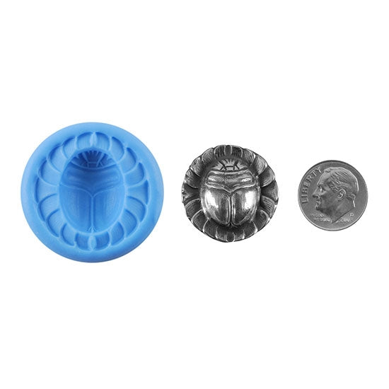 Ready Mold - Deco Scarab  Blue Ready Mold, Silver Sample with Dime