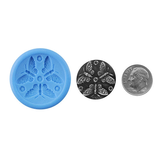 Ready Mold - Butterfly Trio  Blue Ready Mold, Silver Sample with Dime