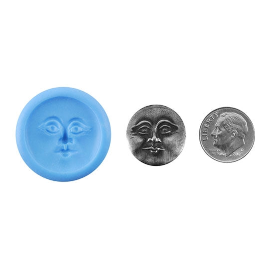 Ready Mold - Moon Face  Blue Ready Mold, Silver Sample with Dime