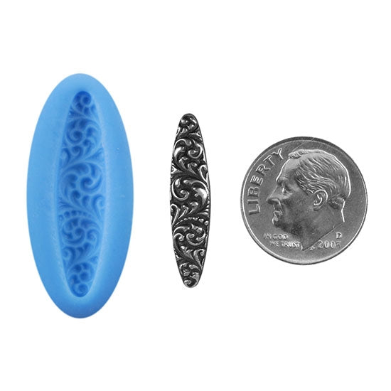 Ready Mold - Carved Acanthas  Blue Ready Mold, Silver Sample with Dime