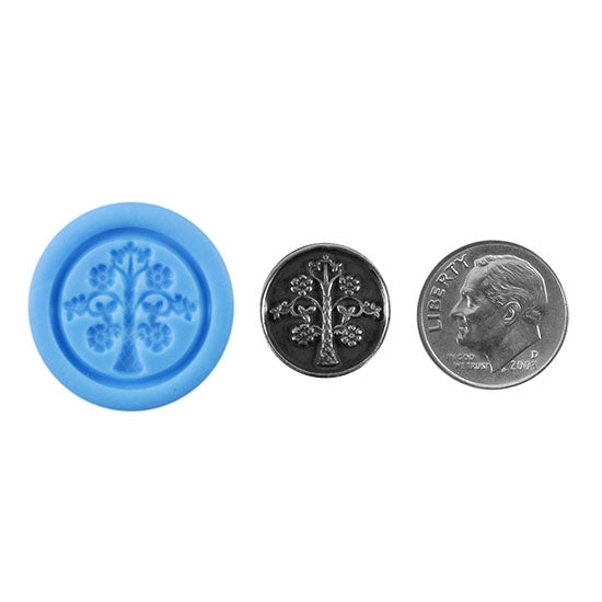 Ready Mold - Tree of Life  Blue Ready Mold, Silver Sample with Dime