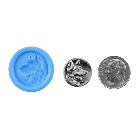 Ready Mold - Standing Guard  Blue Ready Mold, Silver Sample with Dime