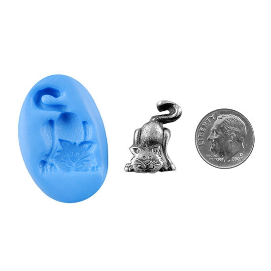 Ready Mold - Frisky Feline  Blue Ready Mold, Silver Sample with Dime