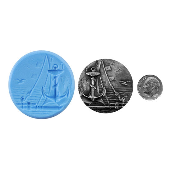 Ready Mold - Cast Away  Blue Ready Mold, Silver Sample with Dime