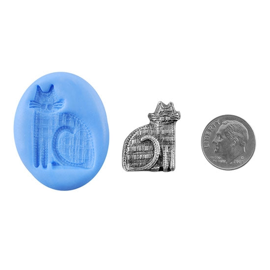 Ready Mold - Checkered Kitty  Blue Ready Mold, Silver Sample with Dime