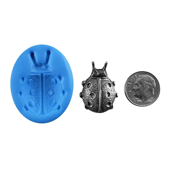 Ready Mold - Lady Beetle  Blue Ready Mold, Silver Sample with Dime