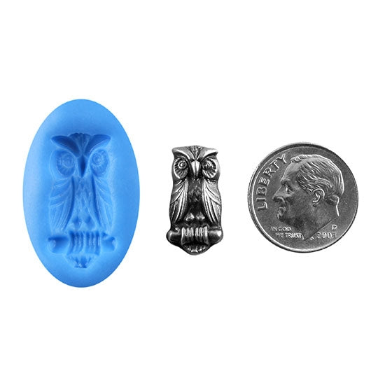 Ready Mold - Give a Hoot  Blue Ready Mold, Silver Sample with Dime