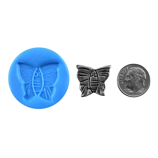 Ready Mold - Abstract Butterfly Blue Mold, Silver Sample with Dime