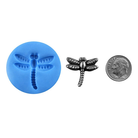 Ready Mold - Beaded Dragonfly  Blue Mold, Silver Sample with Dime