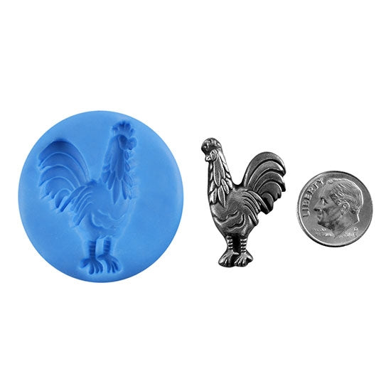 Ready Mold - Fancy Rooster  Blue Ready Mold, Silver Sample with Dime