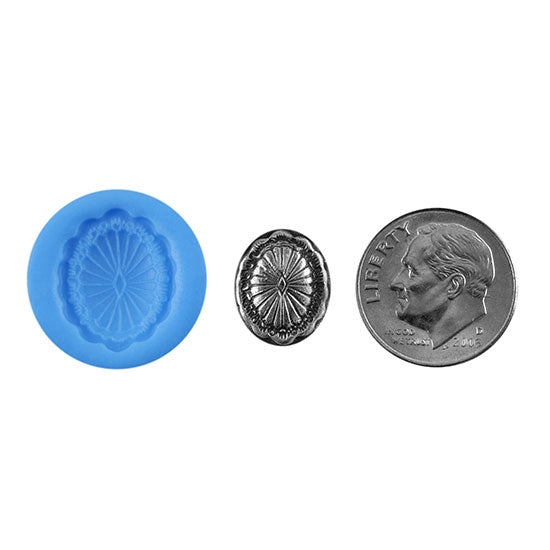 Ready Mold - Concho  Blue Ready Mold, Silver Sample with Dime