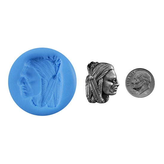 Ready Mold - Native Warrior  Blue Ready Mold, Silver Sample with Dime