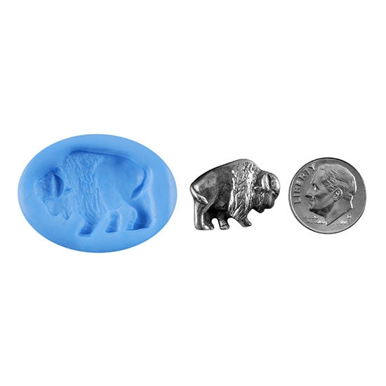 Ready Mold - Grazing Buffalo  Blue Ready Mold, Silver Sample with Dime