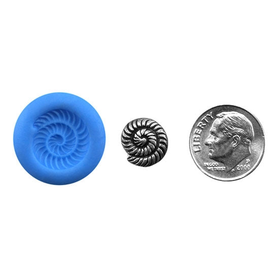 Ready Mold - Swirl Shell  Blue Ready Mold, Silver Sample with Dime