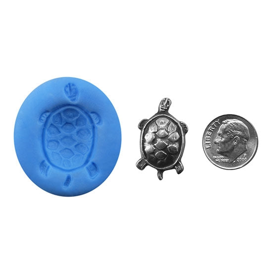 Ready Mold - Painted Tortoise  Blue Ready Mold, Silver Sample with Dime