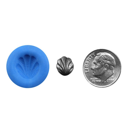 Ready Mold - Tiny Clamshell  Blue Ready Mold, Silver Sample with Dime