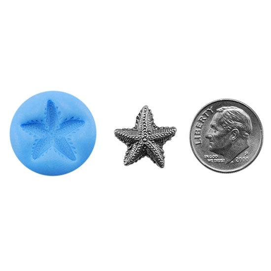 Ready Mold - Beaded Star  Blue Mold, Silver Sample with Dime