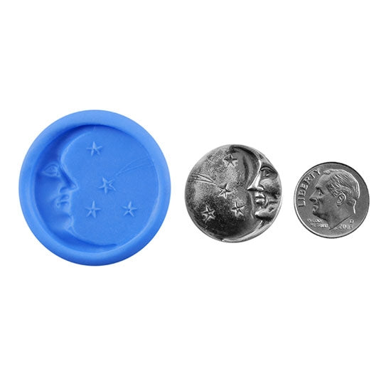 Ready Mold - Moon and Stars  Blue Ready Mold, Silver Sample with Dime