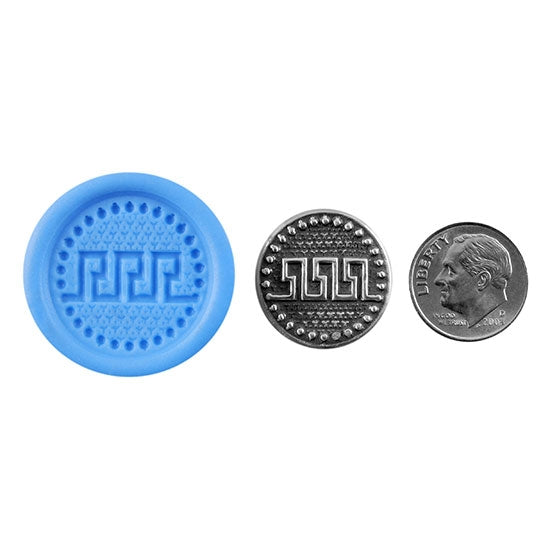 Ready Mold - Aztec Lock Small  Blue Mold, Silver Sample with Dime