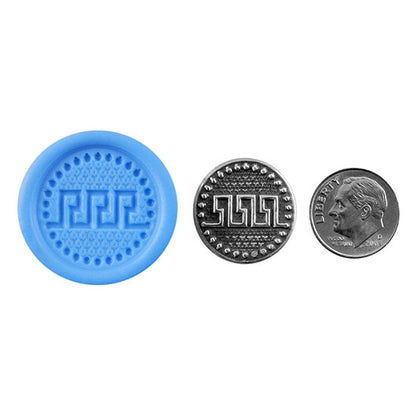 Ready Mold - Aztec Lock Small  Blue Mold, Silver Sample with Dime