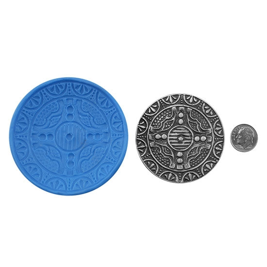 Ready Mold - Aztec Medallion - Large  Blue Mold, Silver Sample with Dime