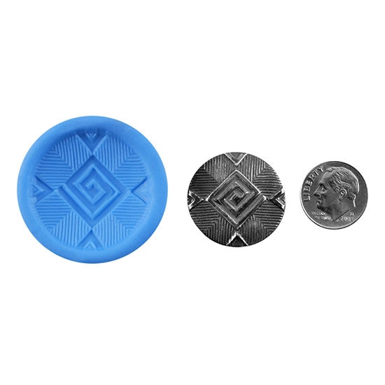 Ready Mold - Egyptian Maze  Blue Ready Mold, Silver Sample with Dime