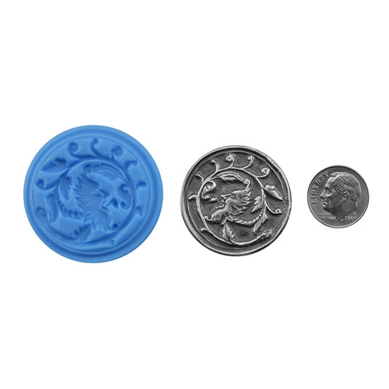 Ready Mold - Renaissance Leaf Man  Blue Ready Mold, Silver Sample with Dime