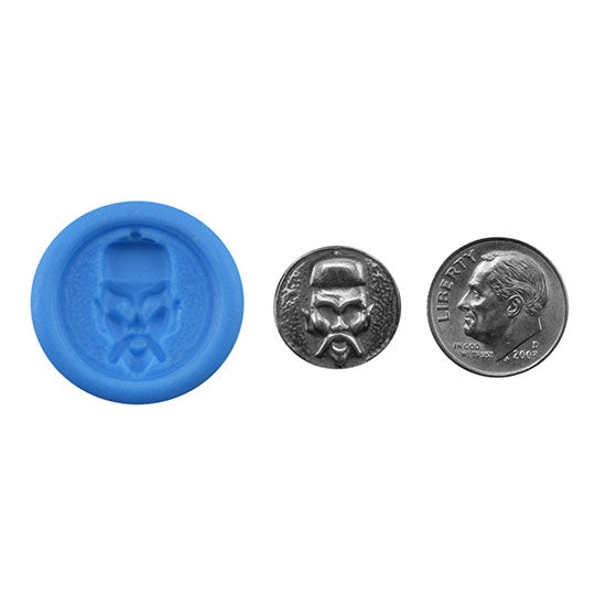 Ready Mold - Fu Manchu  Blue Ready Mold, Silver Sample with Dime